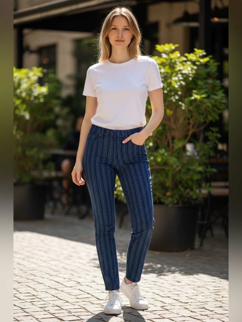 Lisette L Navy and Gold Metallic Pants